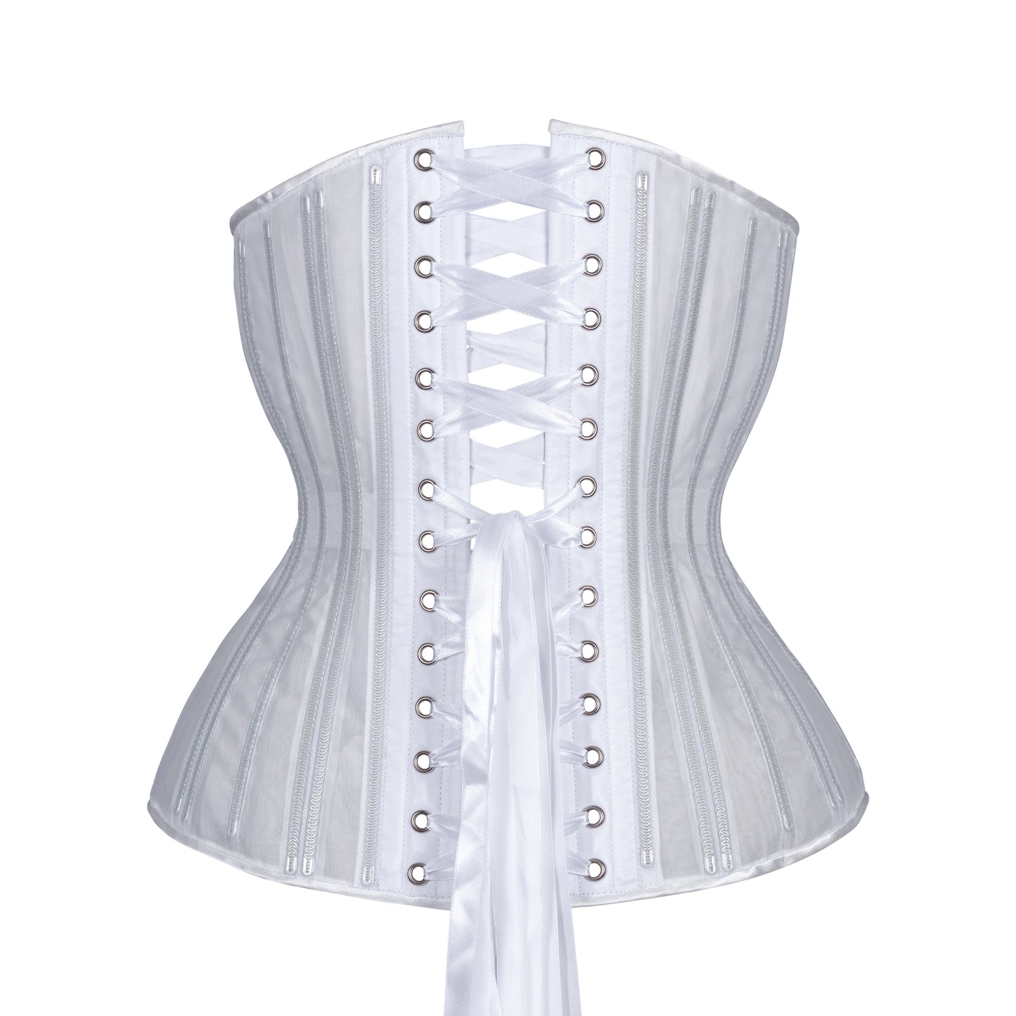 White Fine Mesh No Line Corset, Hourglass Silhouette, Long