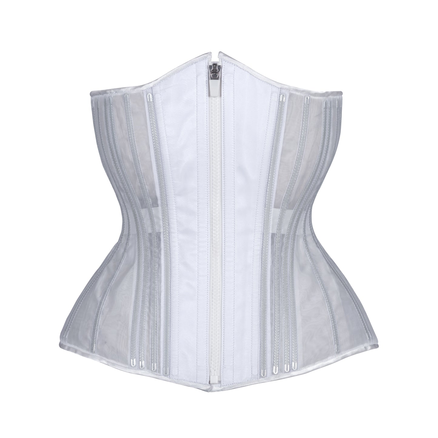 White Fine Mesh No Line Corset, Hourglass Silhouette, Long