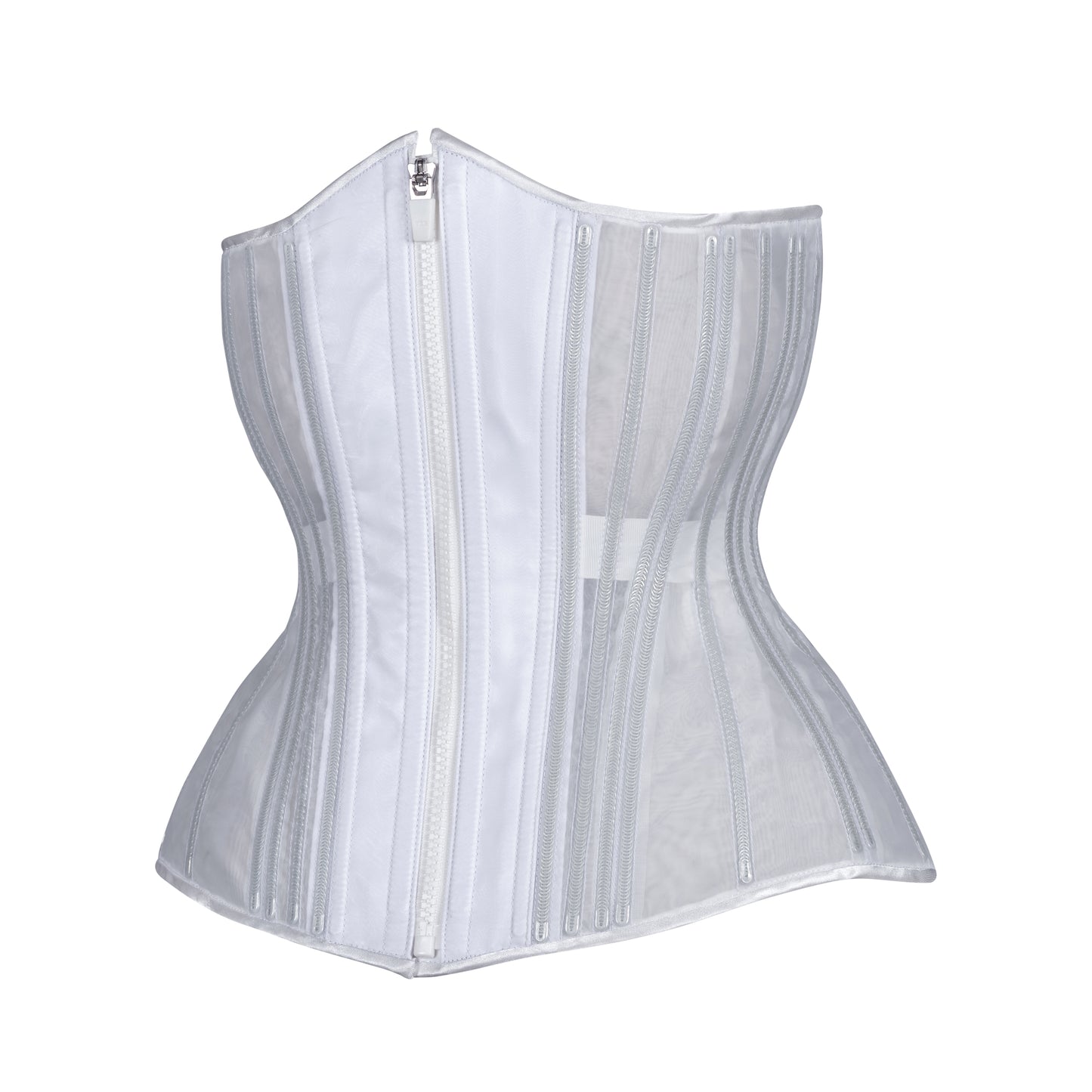 White Fine Mesh No Line Corset, Hourglass Silhouette, Long