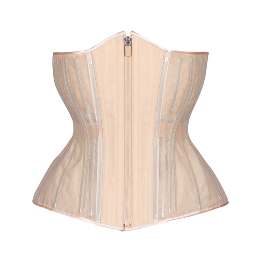 Beige Fine Mesh No Line Corset, Hourglass Silhouette, Long