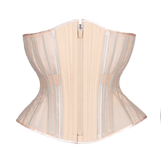 Beige Fine Mesh No Line Corset, Hourglass Silhouette, Regular