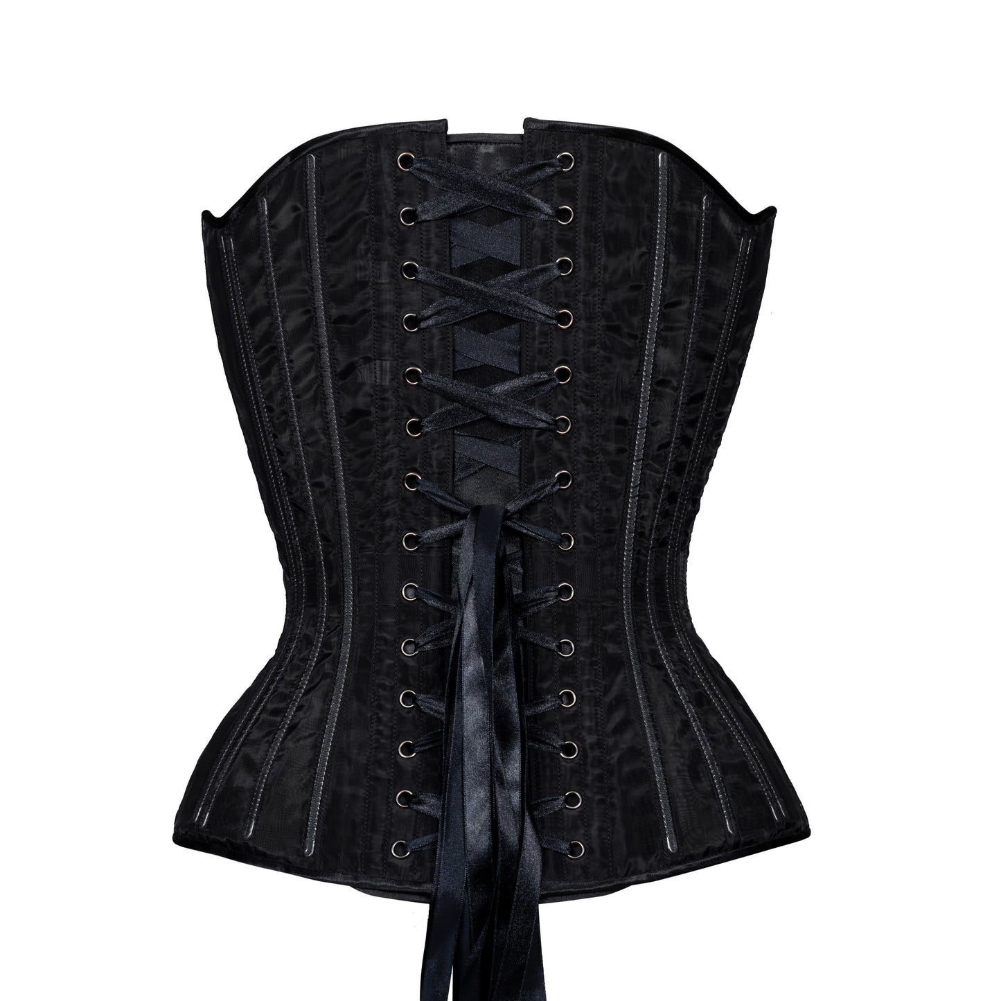 Black Fine Mesh No Line Overbust Corset, Hourglass Silhouette, Regular