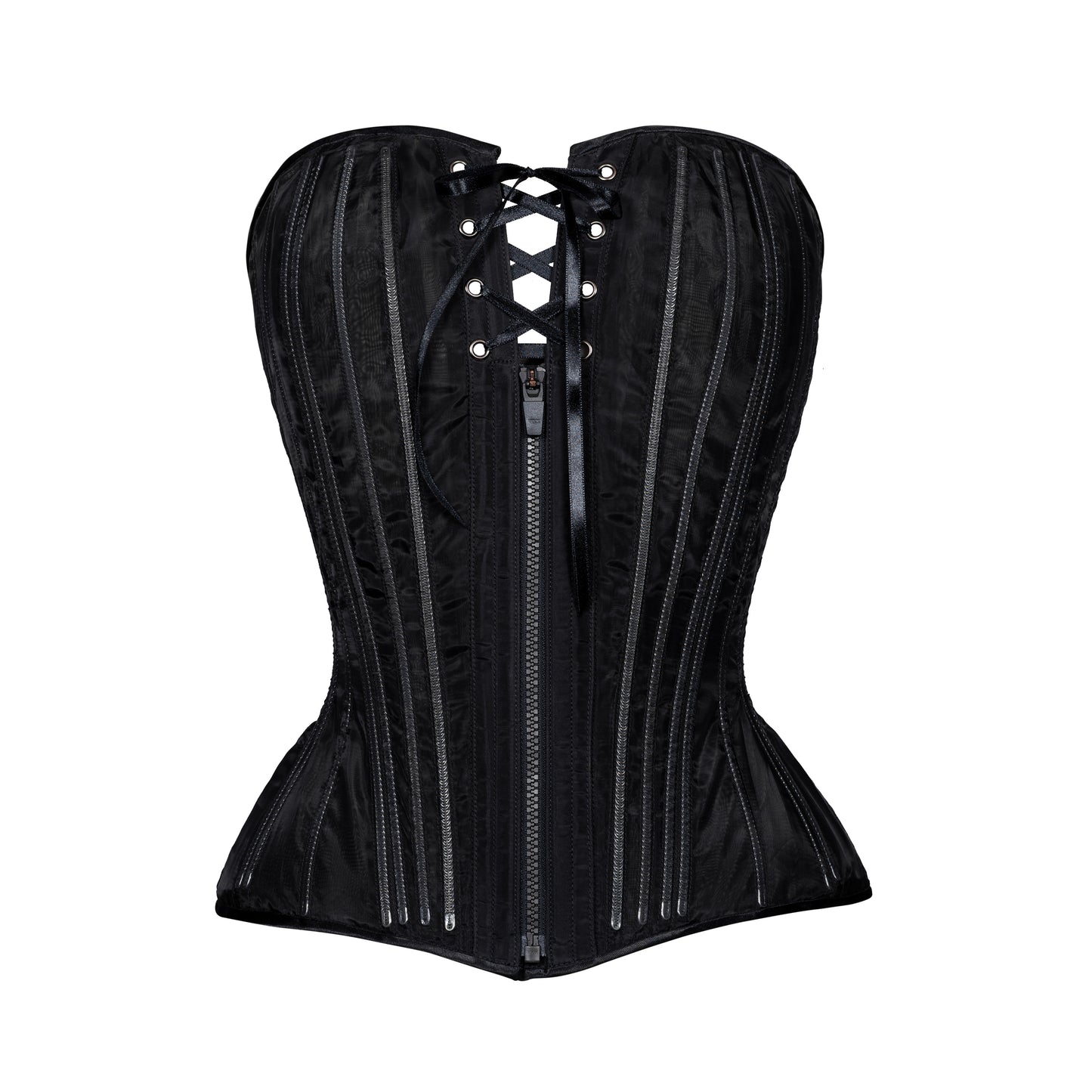 Black Fine Mesh No Line Overbust Corset, Hourglass Silhouette, Regular