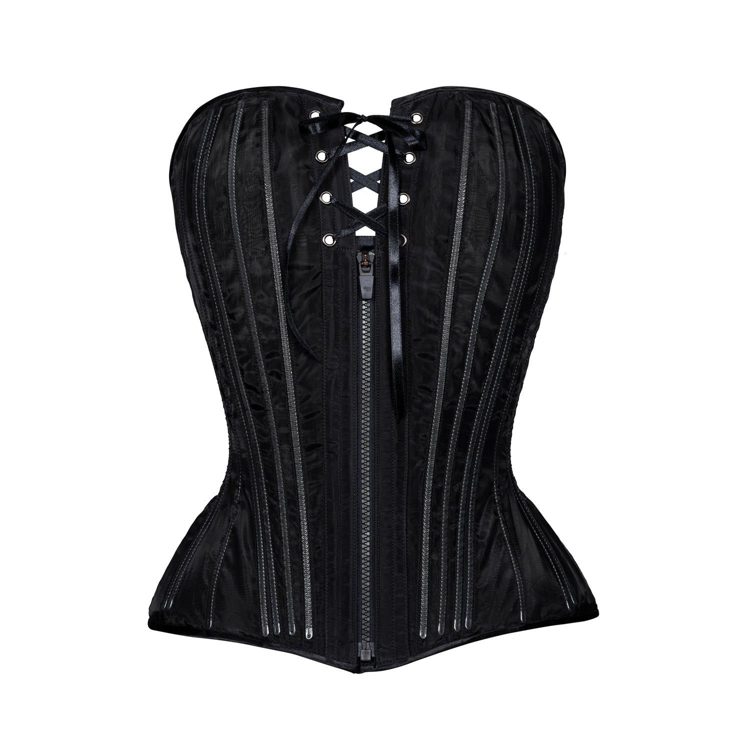 Black Fine Mesh No Line Overbust Corset, Hourglass Silhouette, Regular