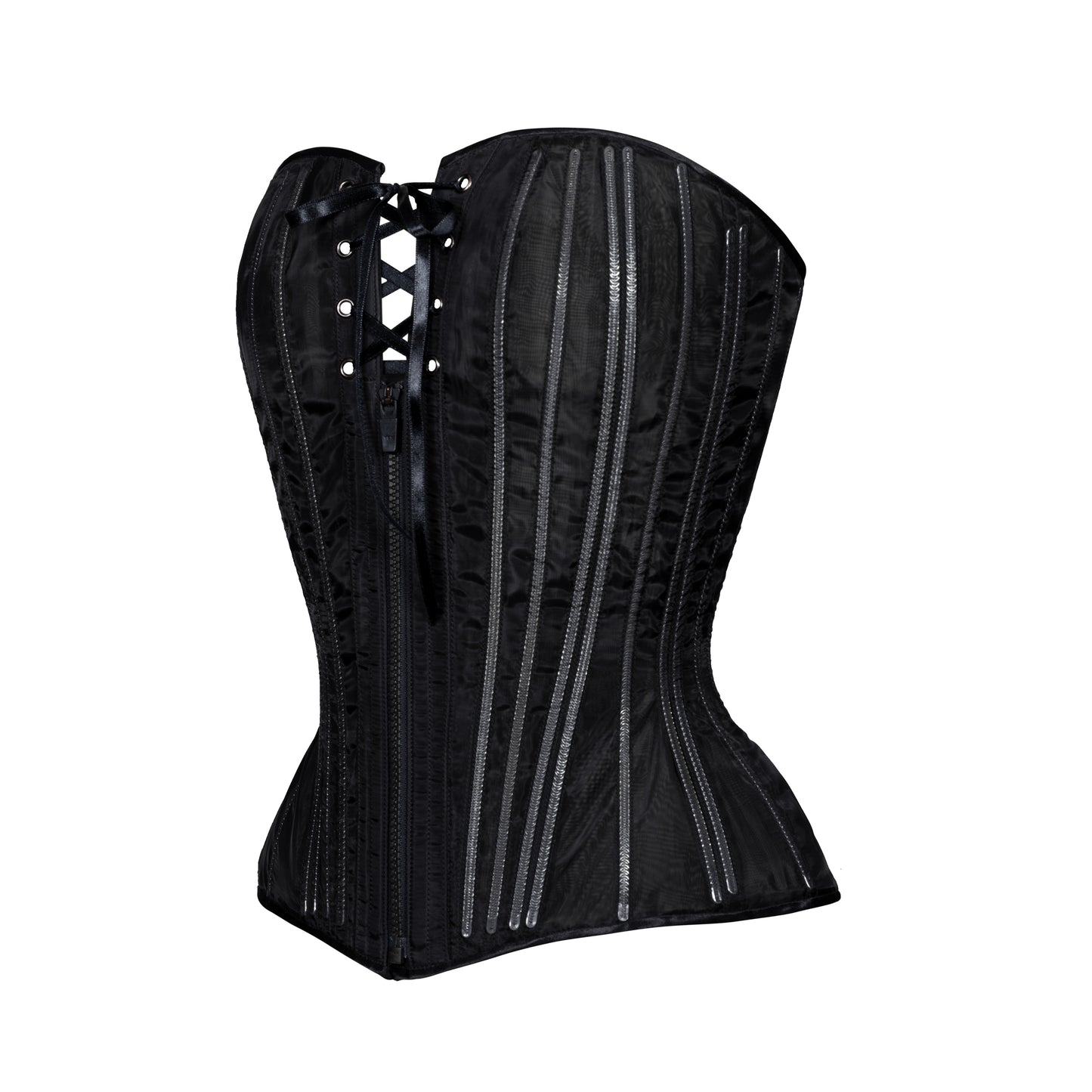 Black Fine Mesh No Line Overbust Corset, Hourglass Silhouette, Regular