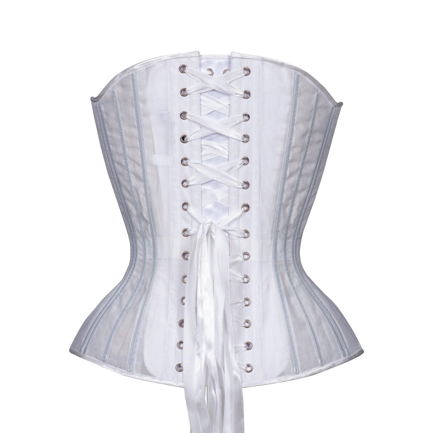 White Fine Mesh No Line Overbust Corset, Hourglass Silhouette, Regular