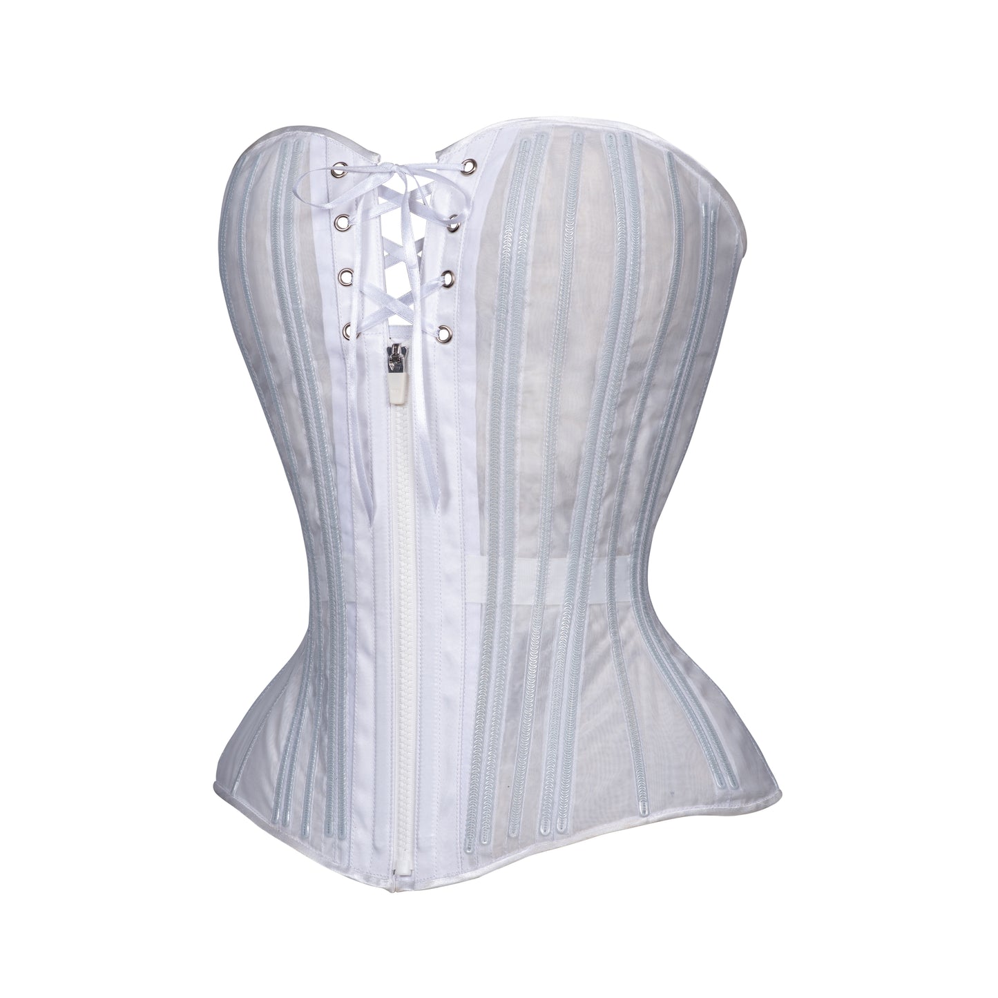 White Fine Mesh No Line Overbust Corset, Hourglass Silhouette, Regular