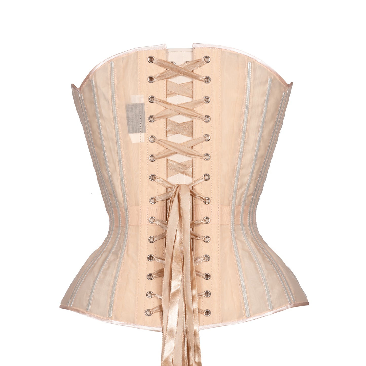 Beige Fine Mesh No Line Overbust Corset, Hourglass Silhouette, Regular