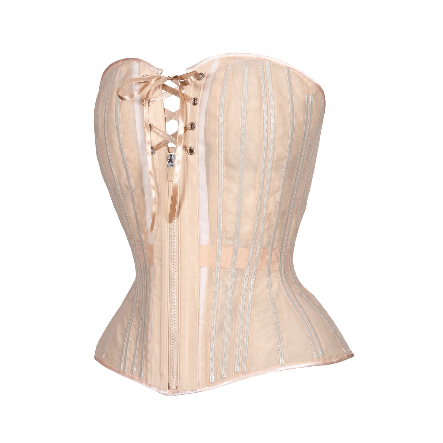Beige Fine Mesh No Line Overbust Corset, Hourglass Silhouette, Regular