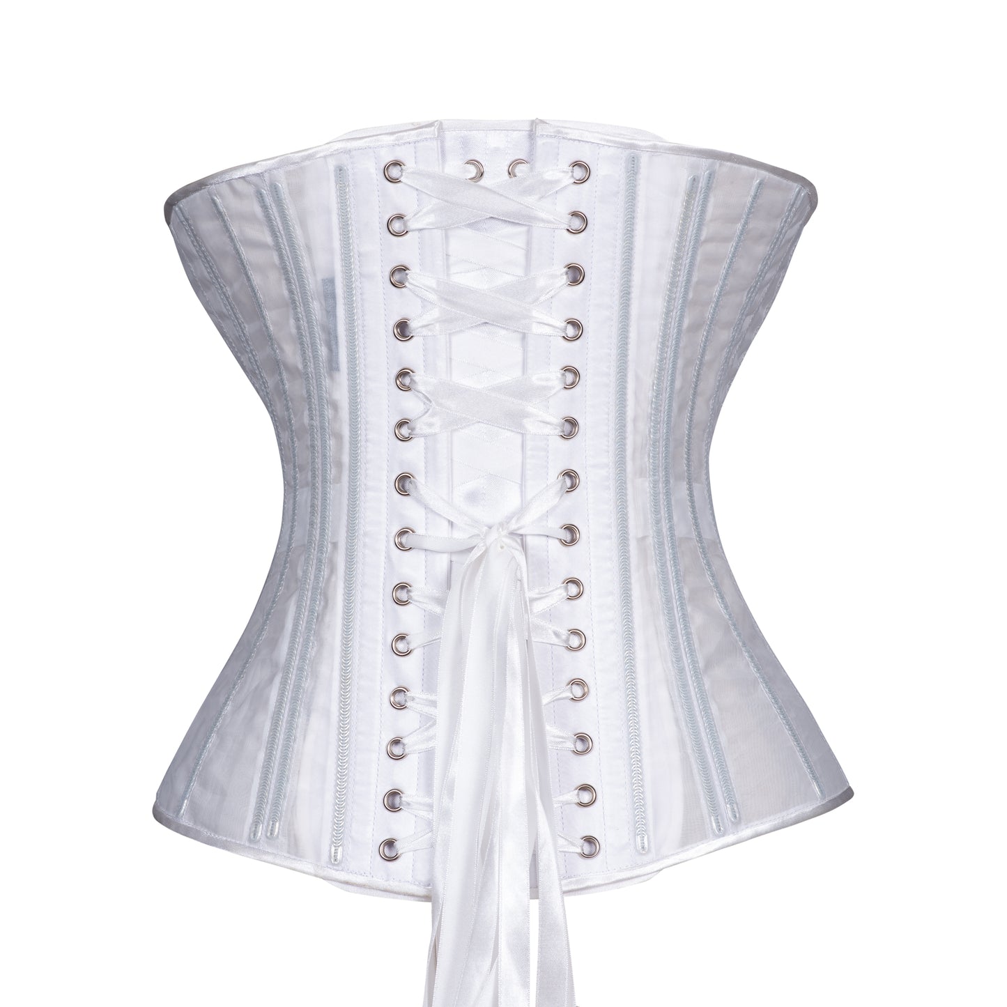 White Fine Mesh No Line Overbust Corset, Slim Silhouette, Regular