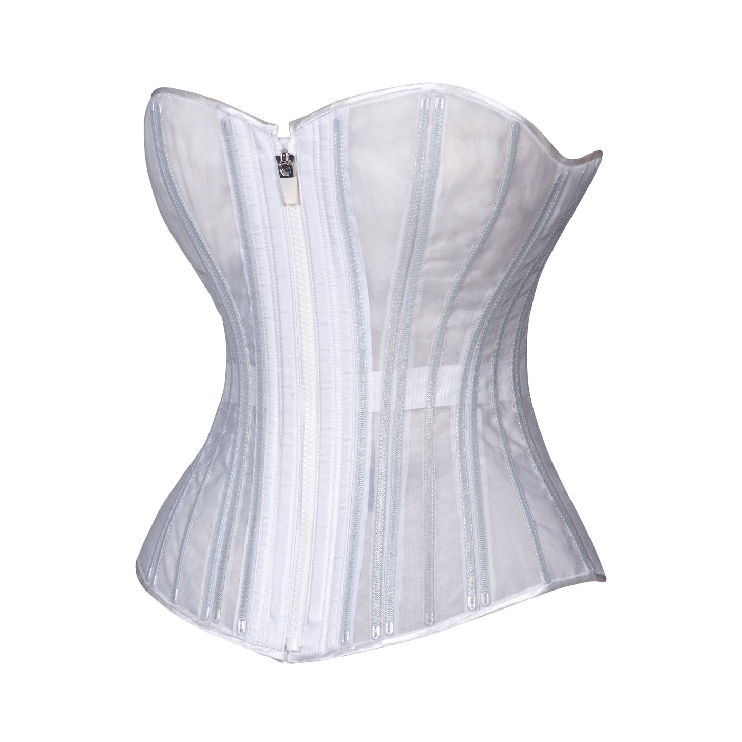 White Fine Mesh No Line Overbust Corset, Slim Silhouette, Regular