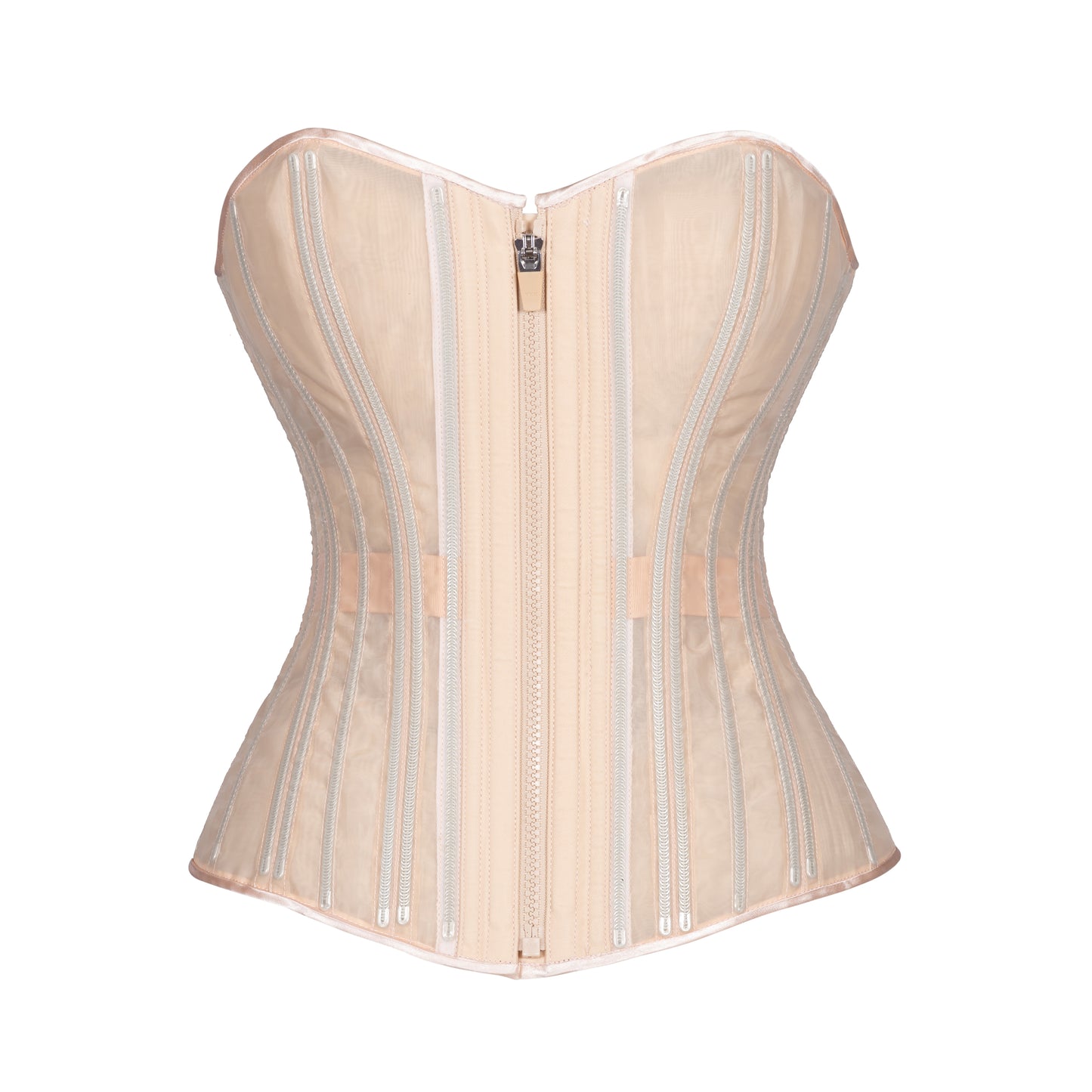 Beige Fine Mesh No Line Overbust Corset, Slim Silhouette, Regular