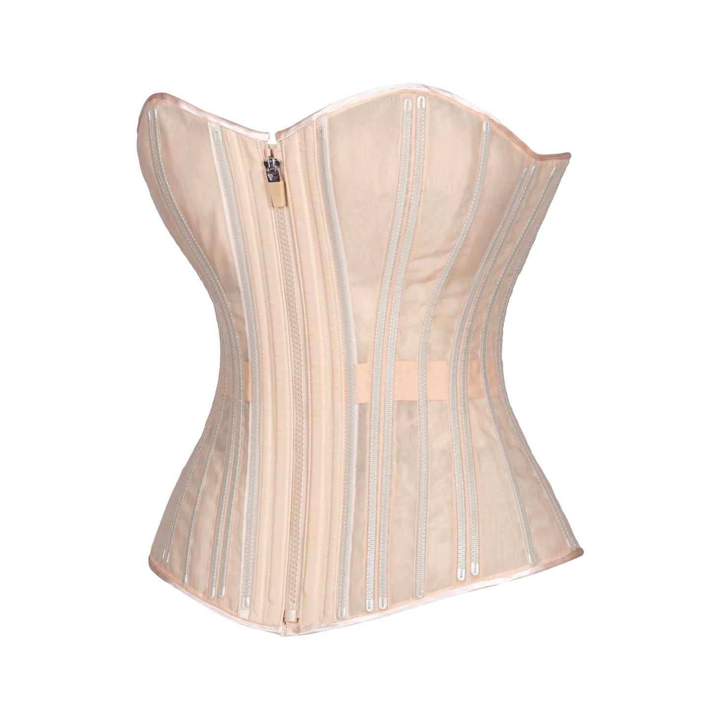 Beige Fine Mesh No Line Overbust Corset, Slim Silhouette, Regular