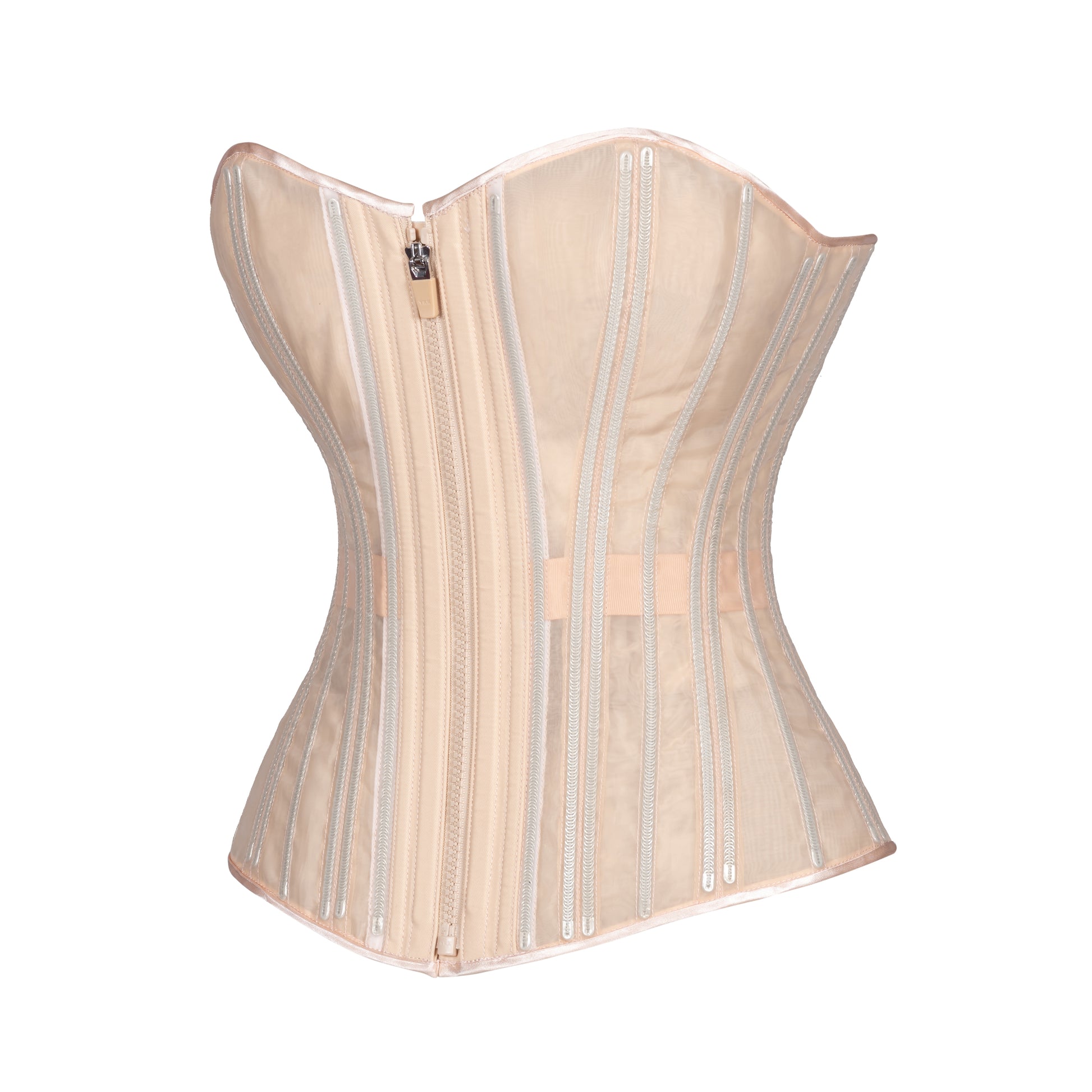 Beige Fine Mesh No Line Overbust Corset, Slim Silhouette, Regular