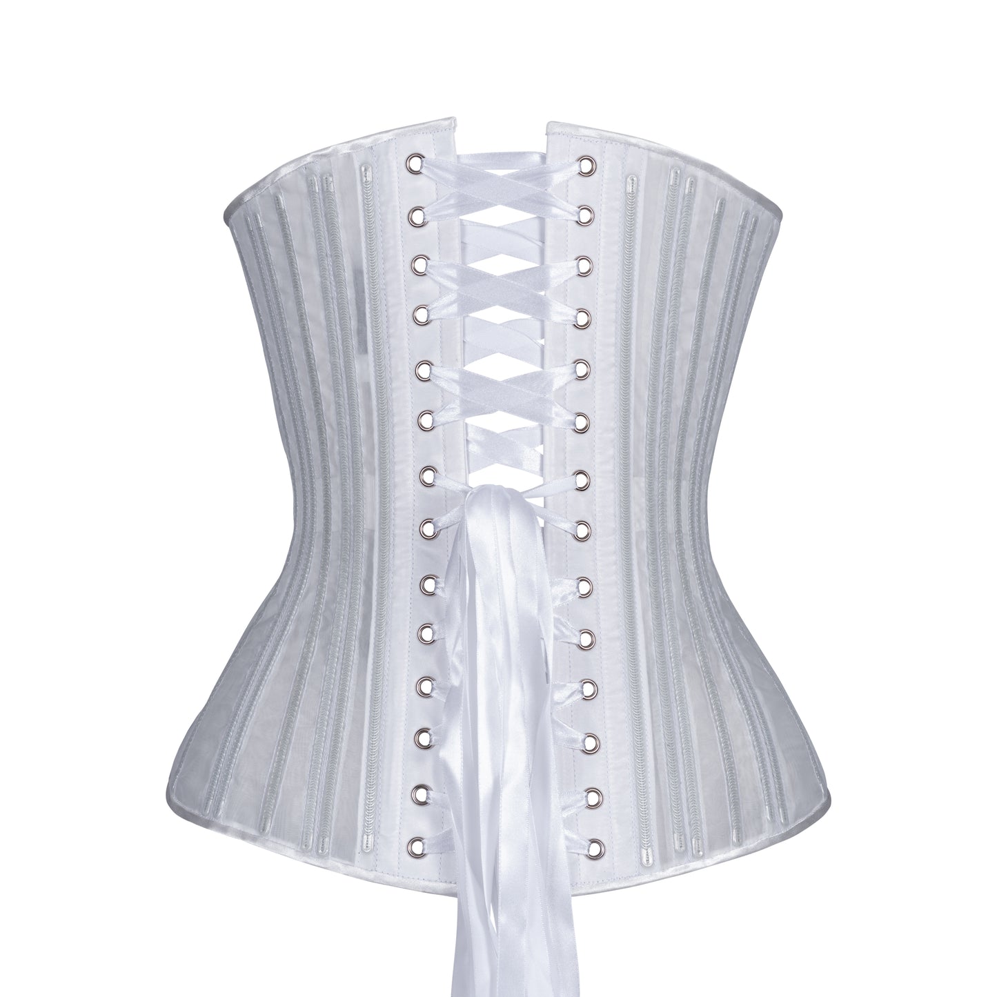 White Fine Mesh No Line Corset, Slim Silhouette, Long