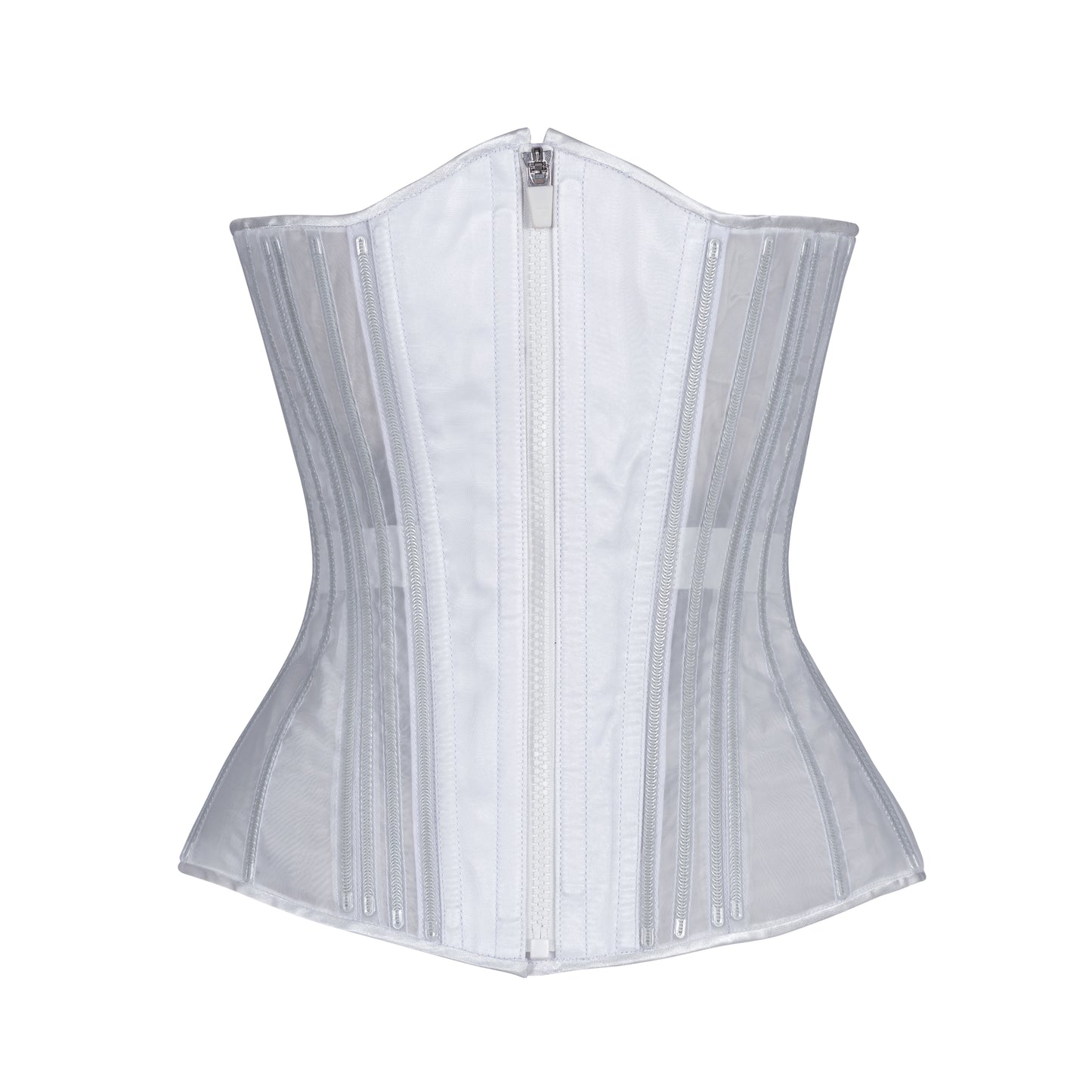 White Fine Mesh No Line Corset, Slim Silhouette, Long