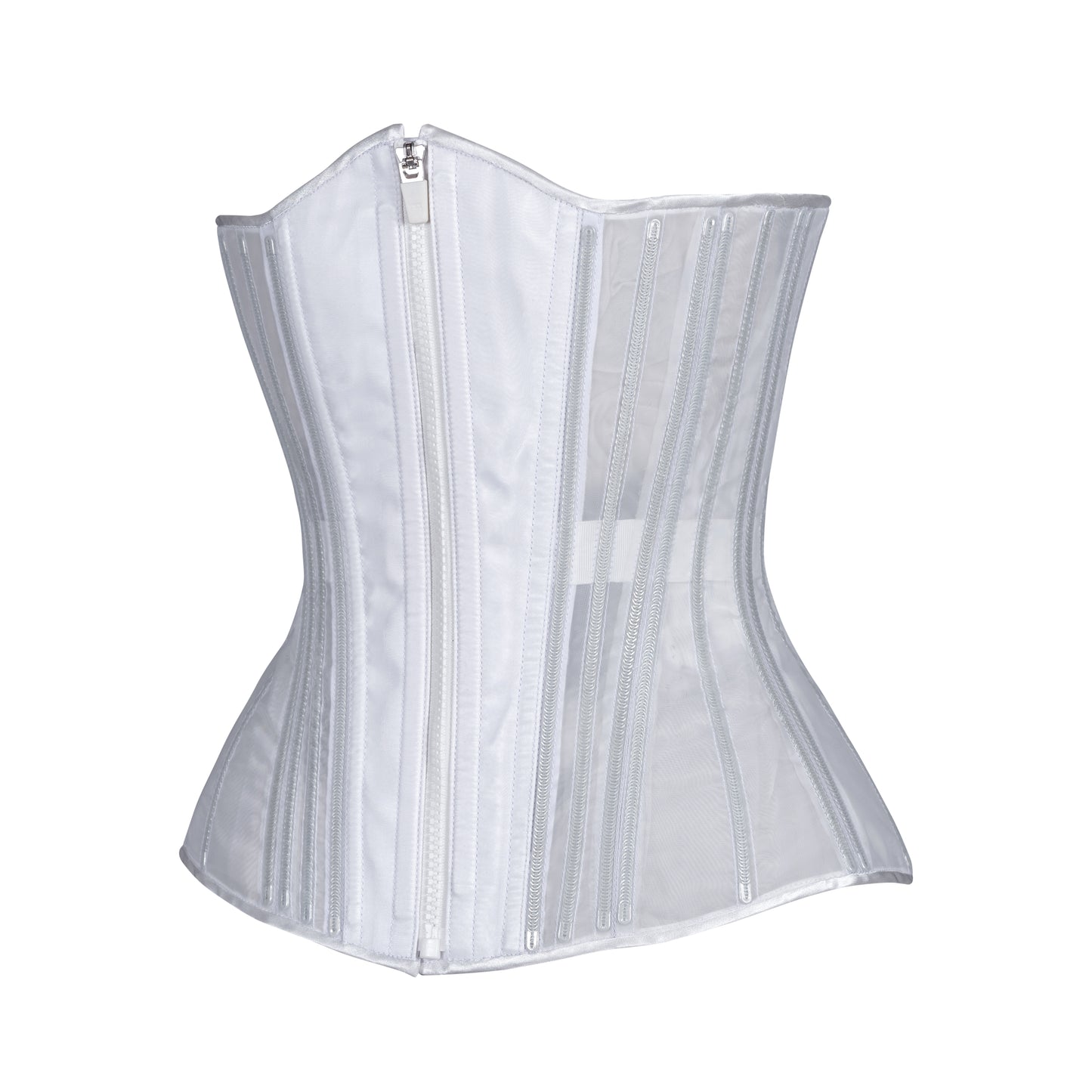 White Fine Mesh No Line Corset, Slim Silhouette, Long