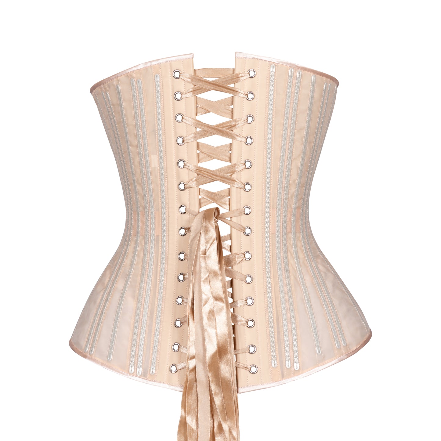 Beige Fine Mesh No Line Corset, Slim Silhouette, Long