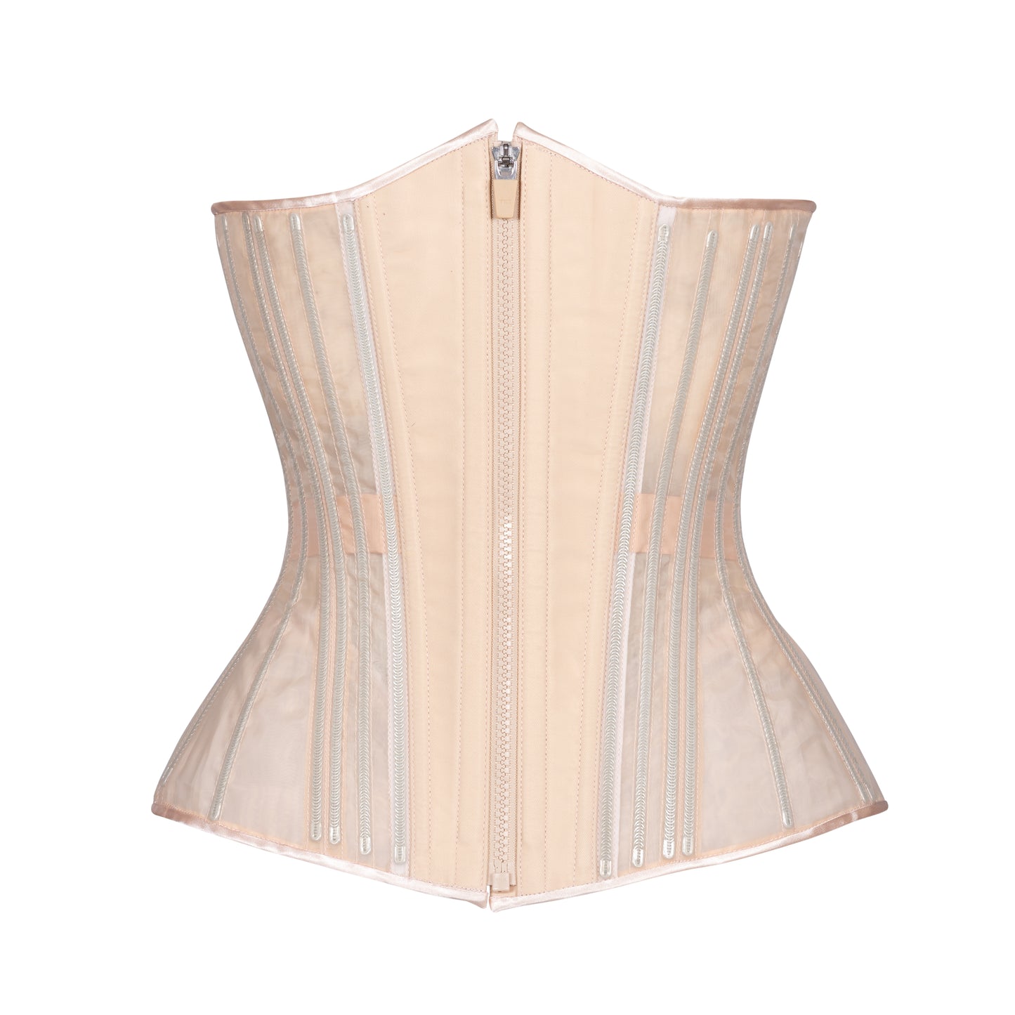 Beige Fine Mesh No Line Corset, Slim Silhouette, Long