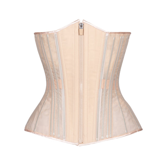 Beige Fine Mesh No Line Corset, Slim Silhouette, Long