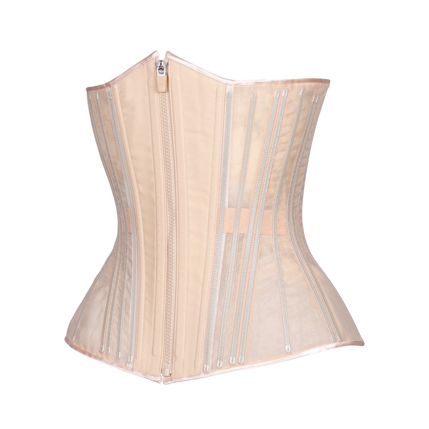 Beige Fine Mesh No Line Corset, Slim Silhouette, Long