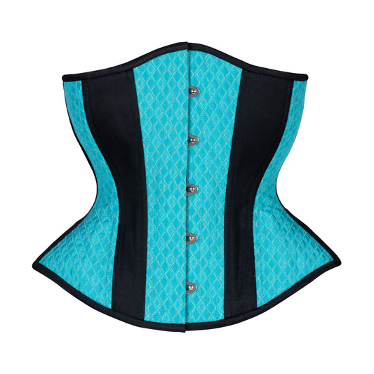 Shades of Aqua in Checks Novice Corset, Hourglass Silhouette, Regular