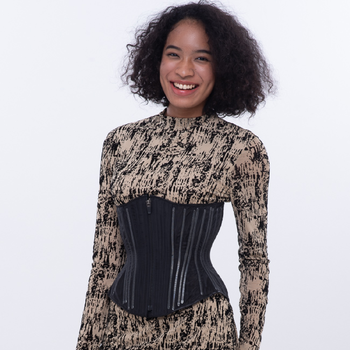 Black Fine Mesh No Line Corset, Hourglass Silhouette, Regular