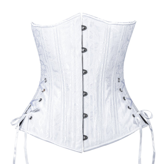 White Floral Brocade Corset, Slim Silhouette, Long**