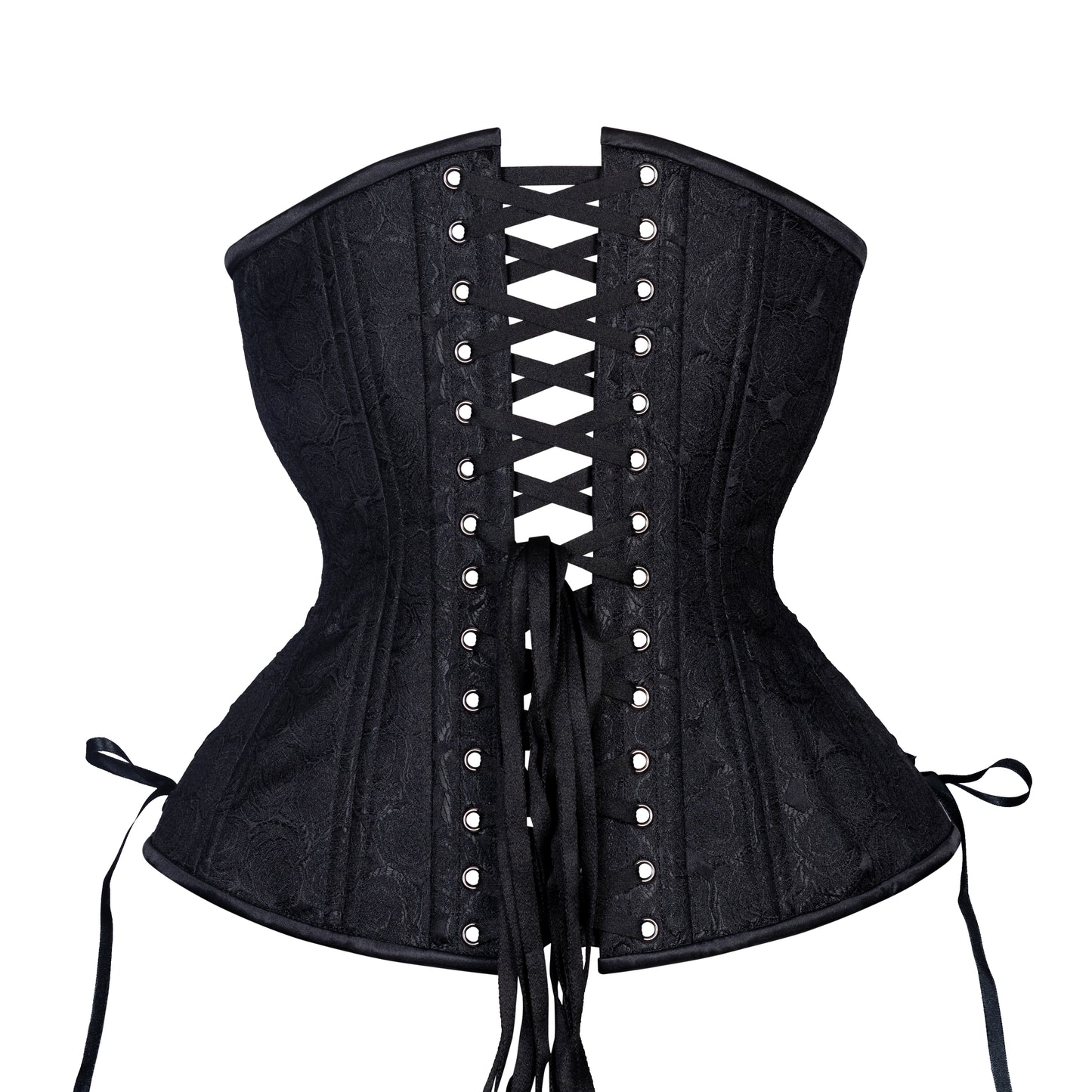 Black Floral Brocade Corset, Hourglass Silhouette, Long