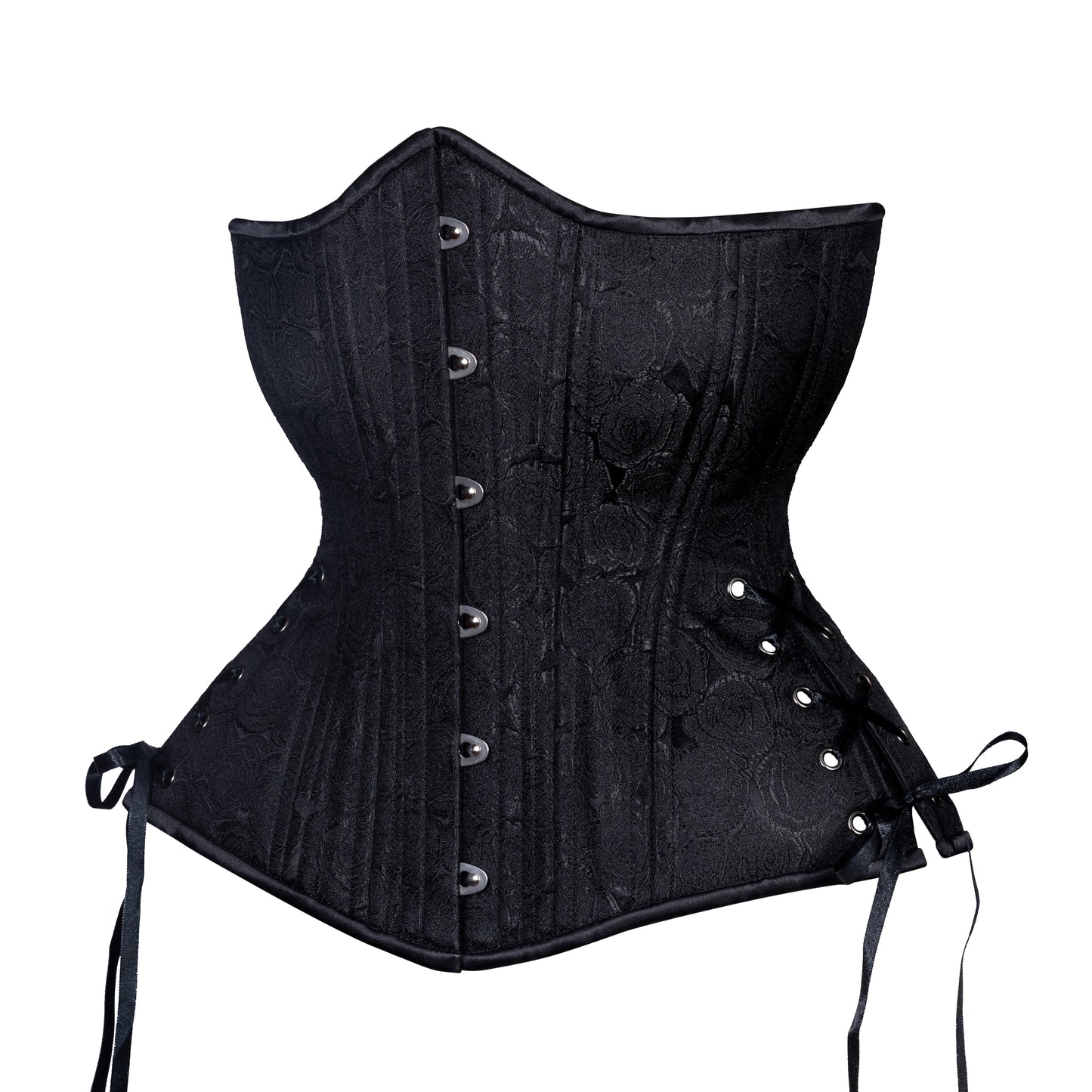 Black Floral Brocade Corset, Hourglass Silhouette, Long