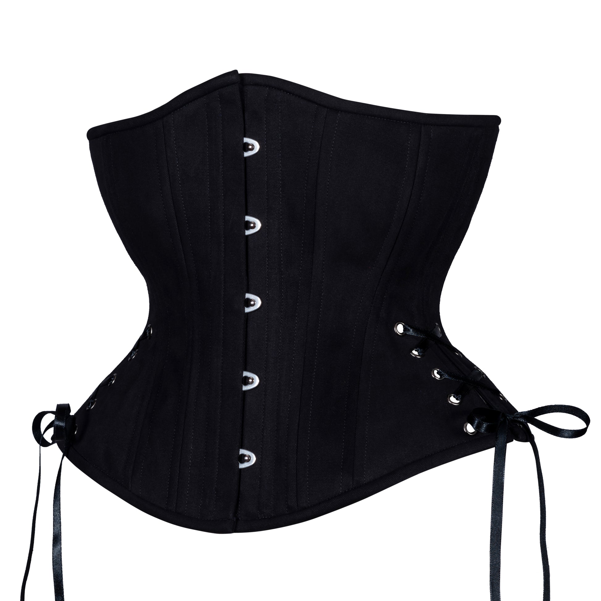 Black Cotton Corset, Hourglass Silhouette, Regular W/Hip Ties
