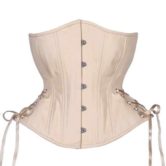 Beige Cotton Corset, Hourglass Silhouette, Regular W/Hip Ties