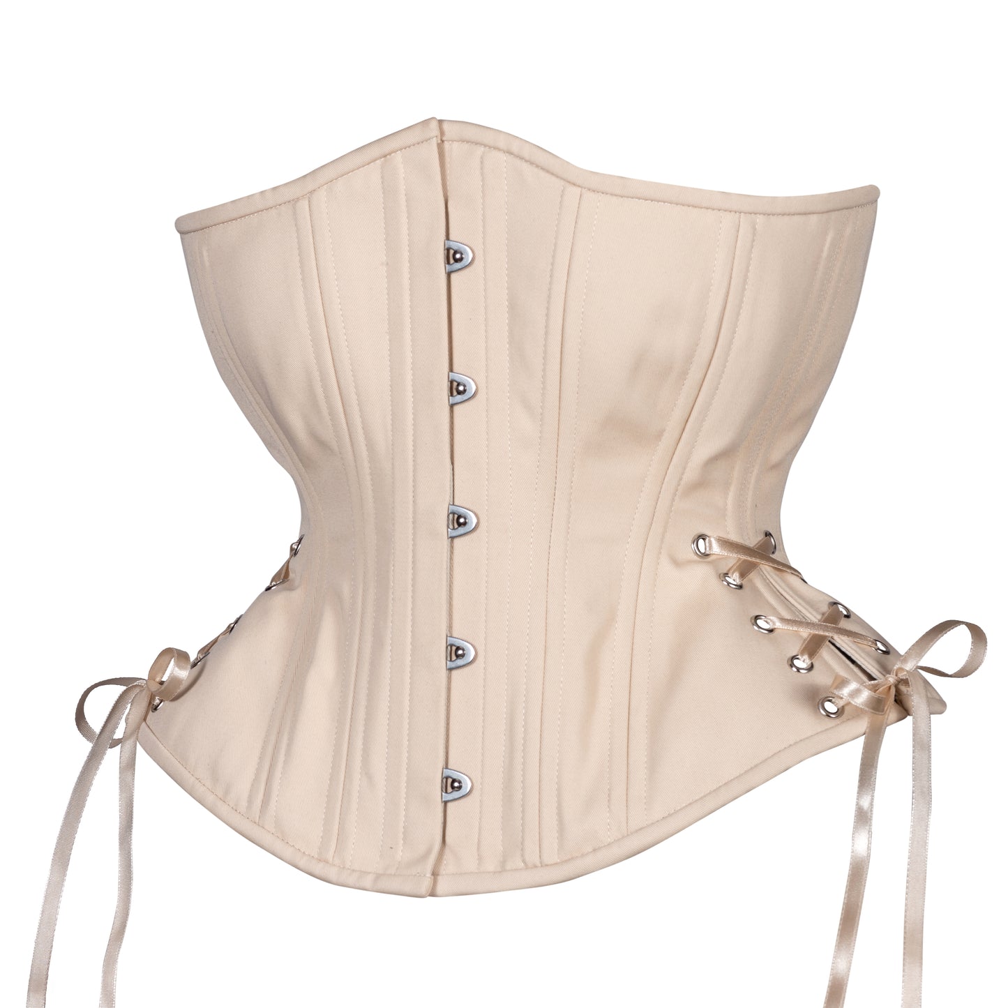 Beige Cotton Corset, Hourglass Silhouette, Regular W/Hip Ties