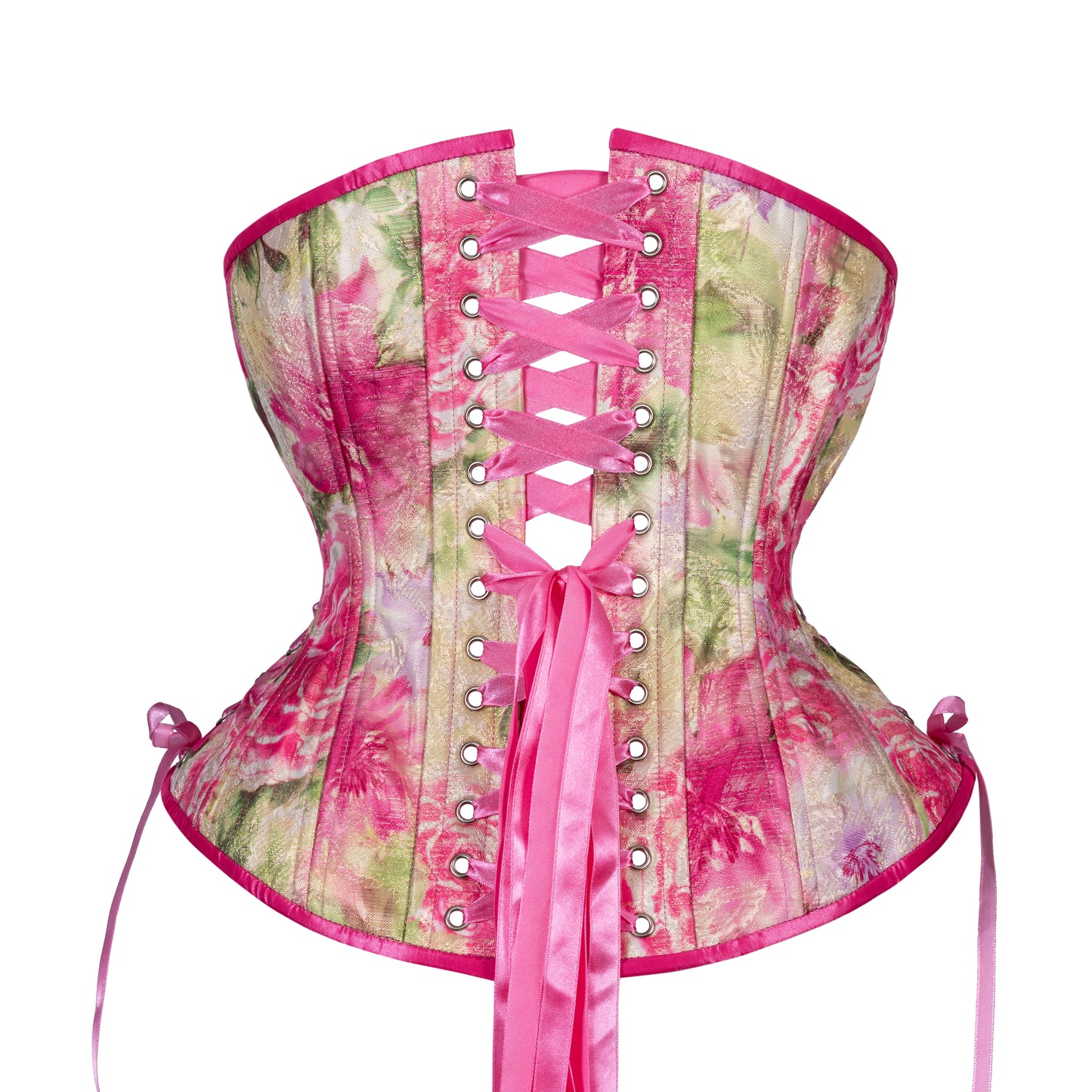 Flowers in Pink Corset, Hourglass Silhouette, Regular W/Hip Ties