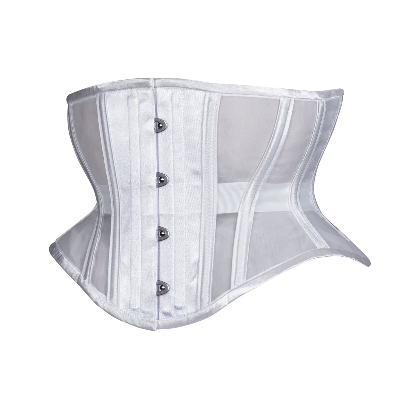 White Fine Mesh Corset, Hourglass Silhouette, Short