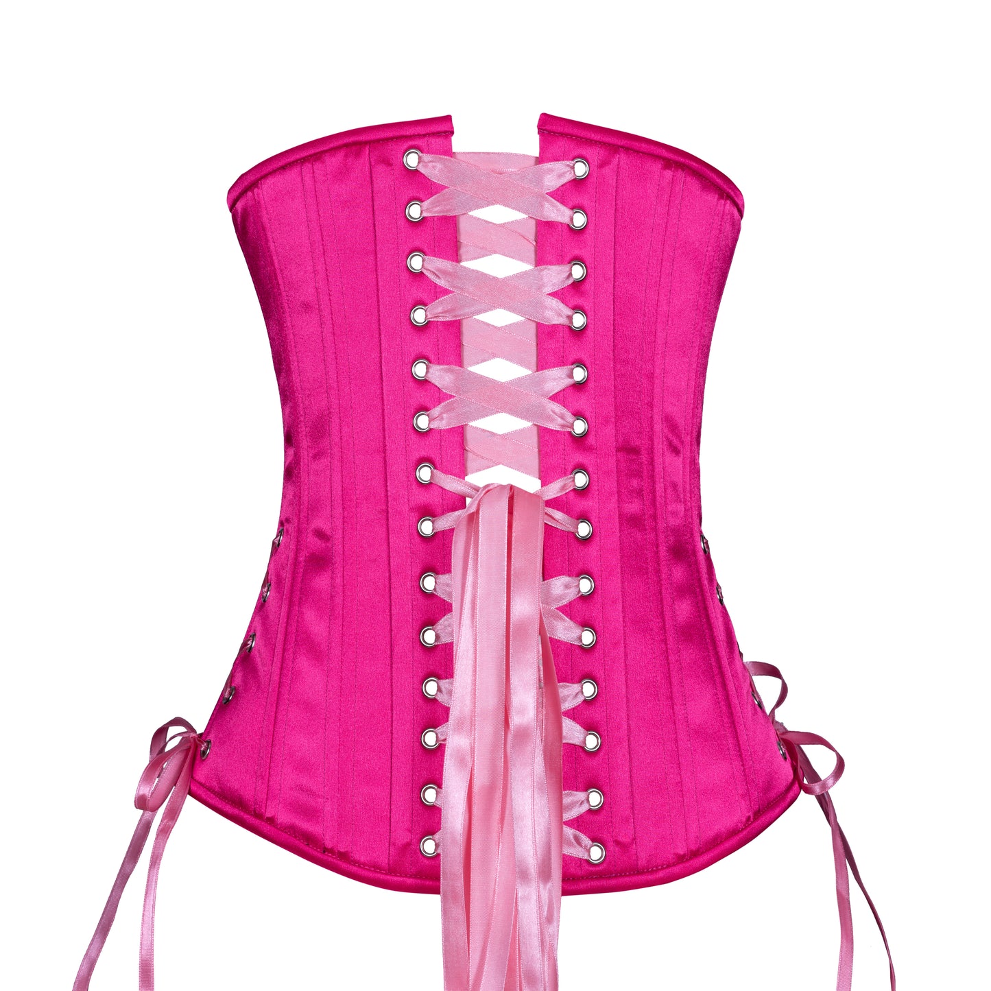 Pink Raspberry Satin Corset, Slim Silhouette, Long
