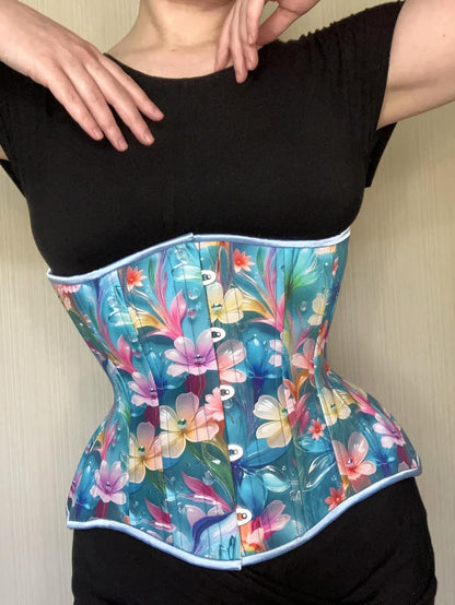 Bubble Blooms in Blue Straight Corset, Gemini Silhouette, Regular