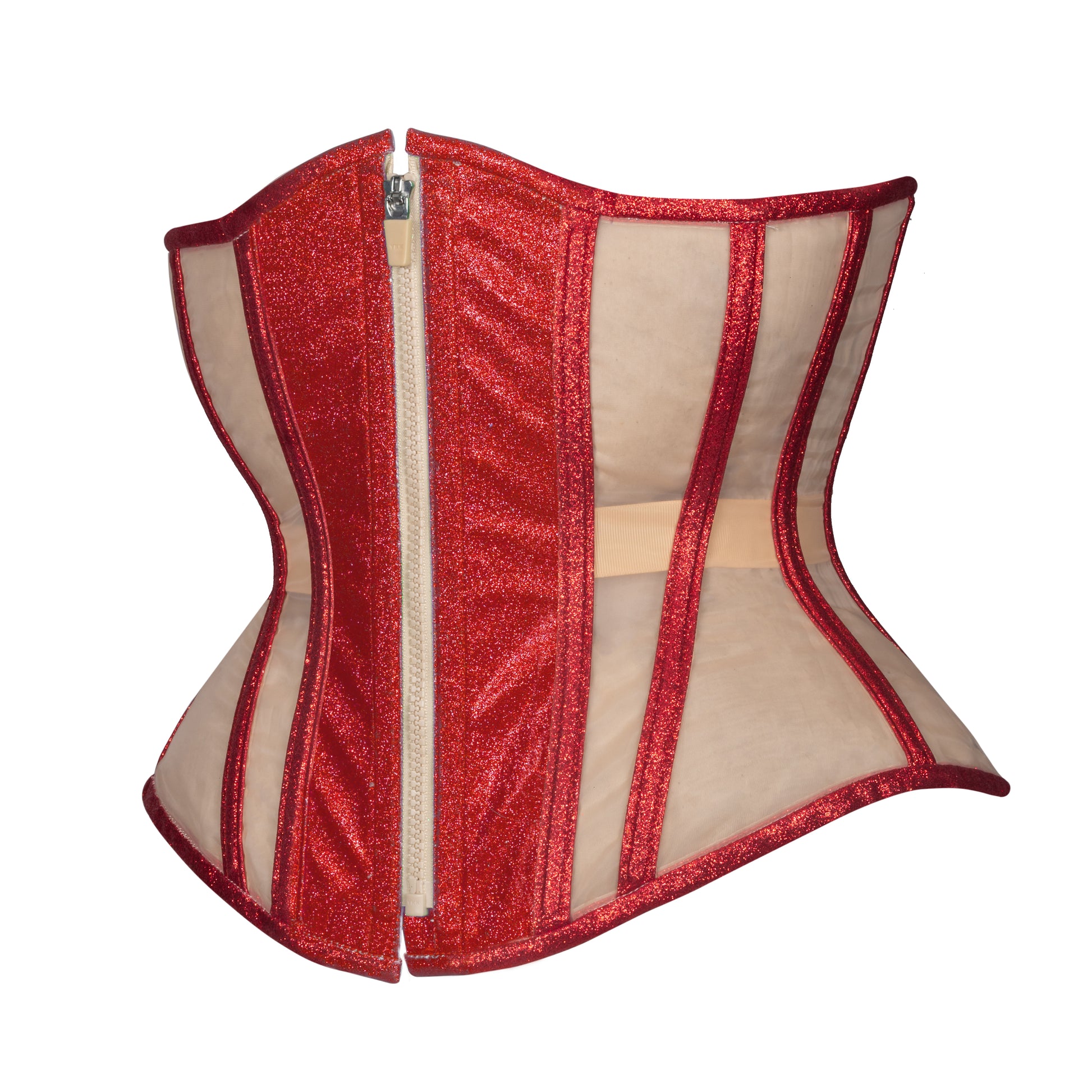 Ruby Glitter Mesh Corset, Hourglass Silhouette, Regular