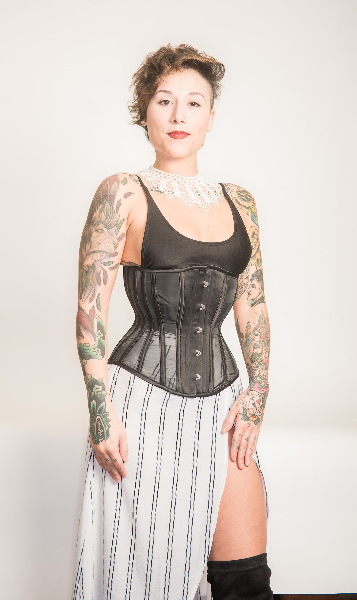 Black Fine Mesh Corset, Hourglass Silhouette, Regular