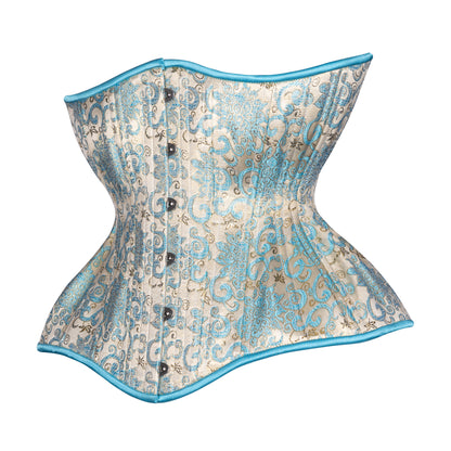 Rococo Blue Brocade Cupped Corset, Gemini Silhouette, Long