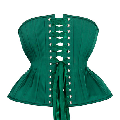 Deep Forest Green satin Cupped Corset, Gemini Silhouette, Long