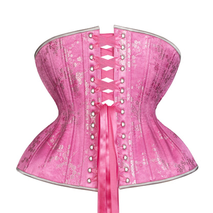 Pink Silver Cherry Blossom Cupped Corset, Gemini Silhouette, Long