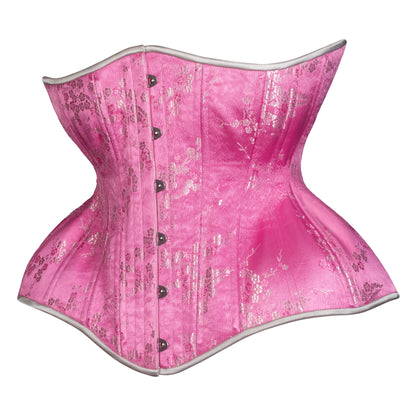 Pink Silver Cherry Blossom Cupped Corset, Gemini Silhouette, Long