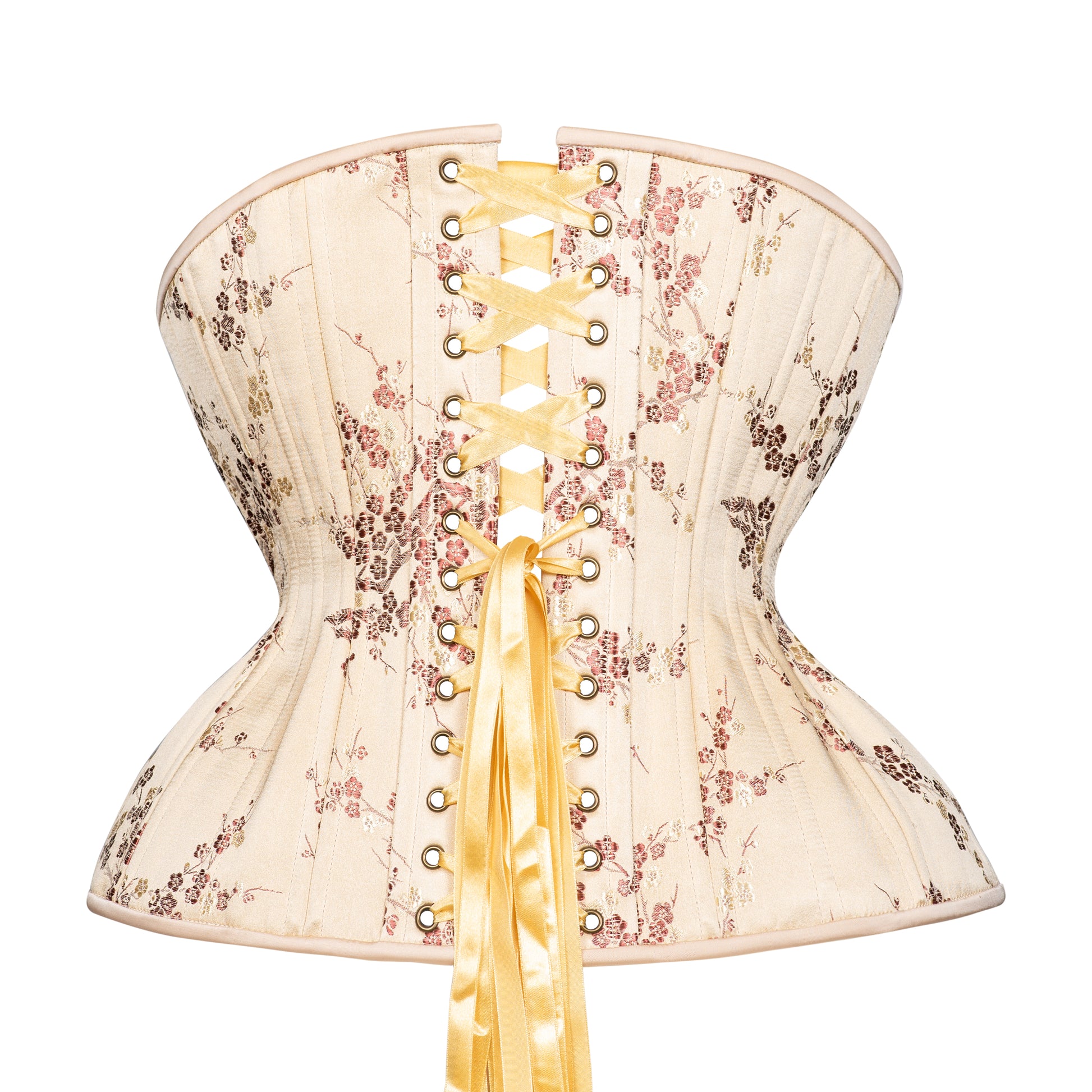 Antique Pearl Cherry Blossom Cupped Corset, Gemini Silhouette, Long