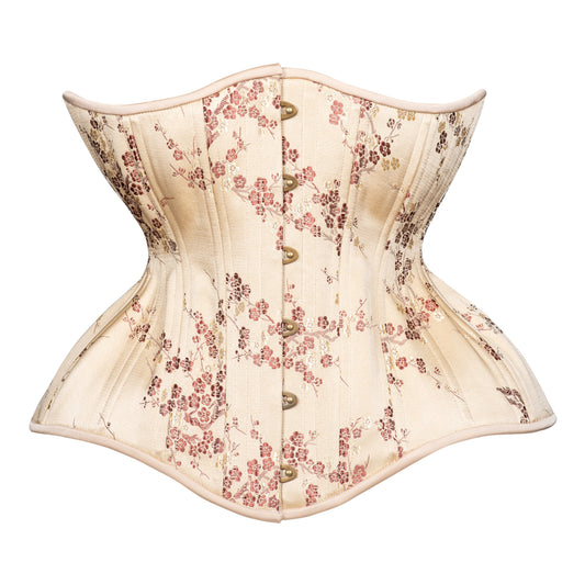 Antique Pearl Cherry Blossom Cupped Corset, Gemini Silhouette, Long
