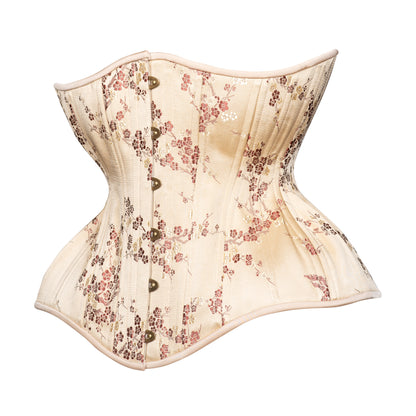Antique Pearl Cherry Blossom Cupped Corset, Gemini Silhouette, Long