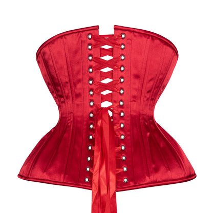 Summer Red Satin Corset, Gemini Silhouette, Long