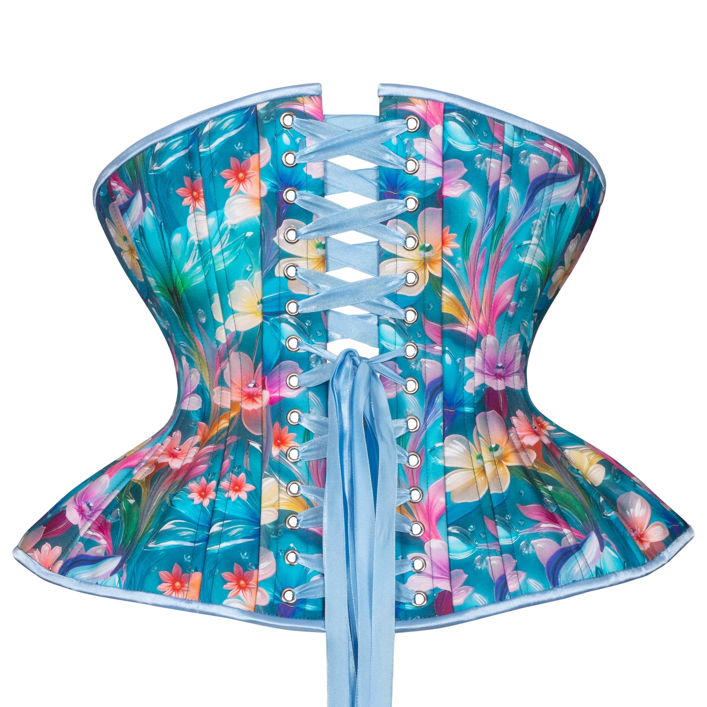 Bubble Blooms in Blue Straight Corset, Gemini Silhouette, Regular
