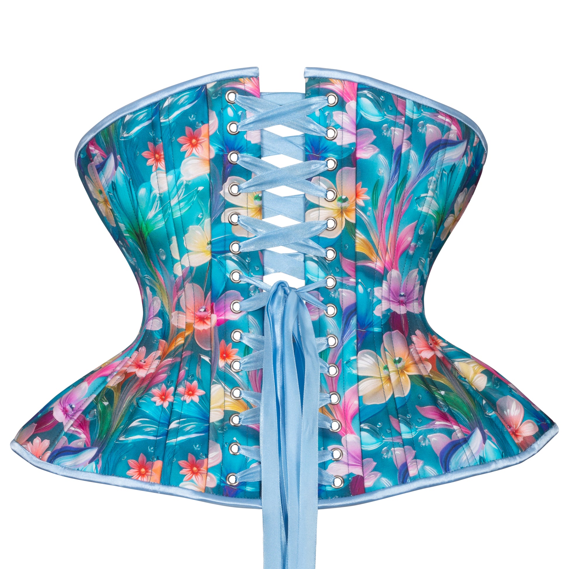 Bubble Blooms in Blue Straight Corset, Gemini Silhouette, Regular
