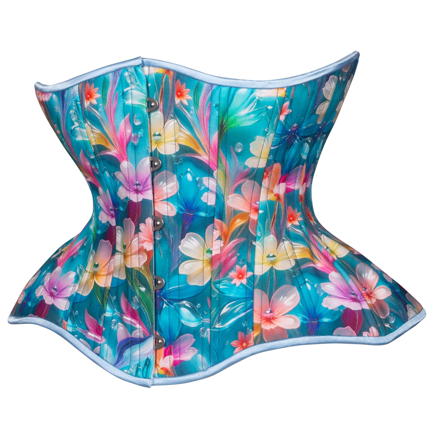 Bubble Blooms in Blue Straight Corset, Gemini Silhouette, Regular